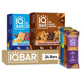 IQBAR front packaging of 24-count Fruit + Chocolate pack showing variety and convenience