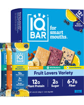 IQBAR front packaging fruit variety showing low sugar benefits