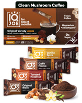 IQBAR IQJOE variety pack front view showing four flavored coffee sticks for convenient focus