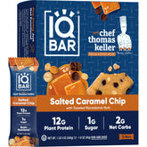 IQBAR Salted Caramel Chip front packaging showing clean-label benefits