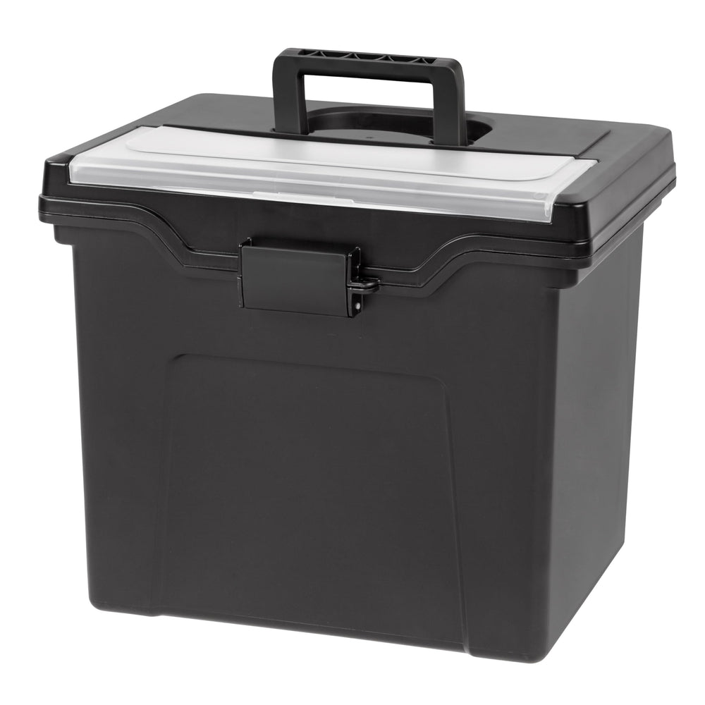 IRIS USA front view of black file box showing compact storage and protection