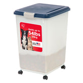 IRIS USA front view of navy/pearl airtight pet food container showing compact design and seal