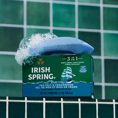 Irish Spring close-up of bar texture with oat and jojoba scrub for exfoliation