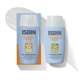 ISDIN product front packaging showing SPF 40 and clear finish benefits