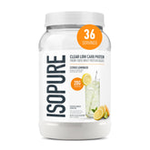 Isopure Citrus Lemonade front packaging showing product and benefit clear protein