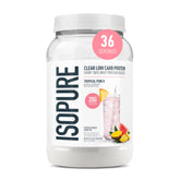 Isopure Clear Tropical Punch front packaging showing branding and net weight