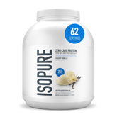 Isopure creamy vanilla tub front view showing packaging and easy scoop benefit