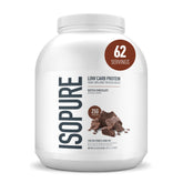Isopure front pack showing Dutch Chocolate label and scoop benefit of clear protein facts