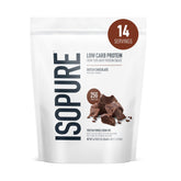 Isopure pouch front view showing Dutch Chocolate flavor and benefits