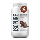 Isopure tub front showing Dutch Chocolate label and benefit of 25g protein