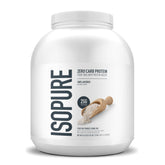 Isopure tub front view showing unflavored 4 lb packaging and clean nutrition benefit