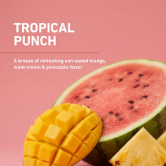 Isopure mixed Tropical Punch drink in glass showing clear refreshing look
