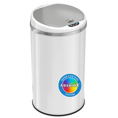 iTouchless front view white stainless steel shows sleek look and easy cleaning