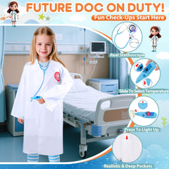 IVENRXIU doctor accessories close-up showing stethoscope and thermometer for nurturing play