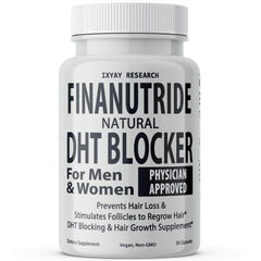 IXYAY RESEARCH bottle front packaging showing Finanutride benefit for thicker hair