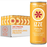 IZZE peach front packaging showing bright can and flavor, highlights refreshment