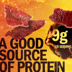 Jack Link's close-up texture of jerky showing hardwood-smoked grain and flavor