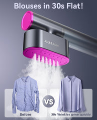 Jack & Rose steamer in use on hanging shirt to remove wrinkles fast