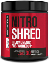Jacked Factory NITROSURGE Shred front packaging showing label and 30 servings for confidence