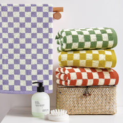 Close-up of Jacquotha checkered cotton terry texture highlighting absorbency