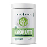 Jade Leaf Matcha tub front view showing label and size, showcasing convenience