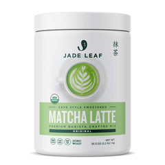 Jade Leaf Matcha latte mix tub front view showing label and size benefit