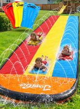JAMBO front view of full triple-lane slide showing family fun