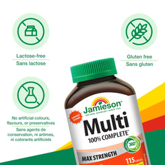 Jamieson supplement facts label highlighting complete vitamin and mineral profile
