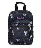 JanSport Big Break front view showing pastel petals black design and zipped pocket for easy organization