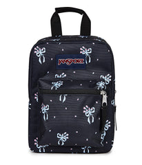 JanSport Big Break front view showing pastel petals black design and zipped pocket for easy organization