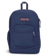 JanSport Cross Town Plus front view showing pockets and navy color, for organized everyday carry