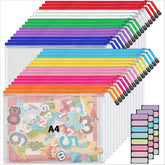 JARLINK front view of 30-pack A4 pouches showing colorful organization benefit