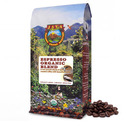 Java Planet front packaging showing 16 oz bag and organic label benefit freshness