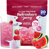 Javvy front packaging showing Raspberry Watermelon flavor and benefits