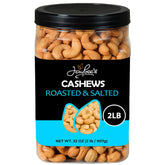 Jaybee's front packaging showing whole roasted cashews and large container benefit