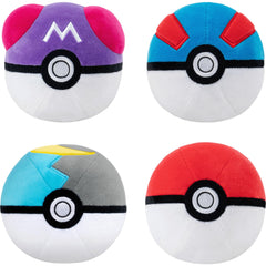 Jazwares Pokémon four-pack front packaging shows all four plush balls, ideal for gifting