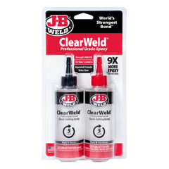 J-B Weld clearweld pro front packaging showing kit and benefits