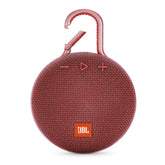 JBL Clip 3 front view showing speaker grille and vibrant fiesta red finish for portable sound