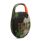 JBL Clip 5 Camo front view showing speaker grille and logo for confident sound