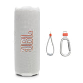 JBL Flip 7 front view showing speakers and logo, delivering bold portable sound