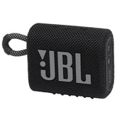 JBL Go 3 front-facing speaker showing grill and logo, clear sound benefit