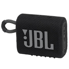 JBL Go 3 front-facing speaker showing grill and logo, clear sound benefit