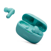 JBL Vibe Beam 2 front view in blue showing compact case, clear branding and portability
