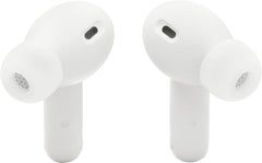 JBL Vibe Beam 2 open charging case displaying earbuds and long battery benefit
