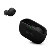 JBL Vibe Buds 2 front view showing earbuds and case, highlighting compact design and portability
