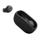 JBL Vibe Buds front view showing black earbuds and case for bold bass