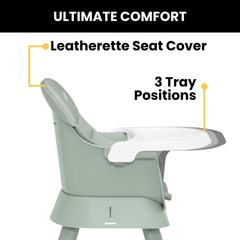 Delta Children booster seat attached to dining chair for family-table inclusion and flexibility