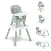 Delta Children front view high chair in sage green showing compact footprint and modern style