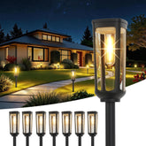 JEJOT front view packaging showing eight solar pathway lights and benefits