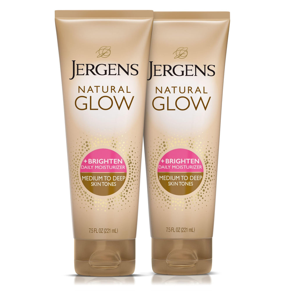 Jergens bottle front packaging showing label and medium to deep tan benefit